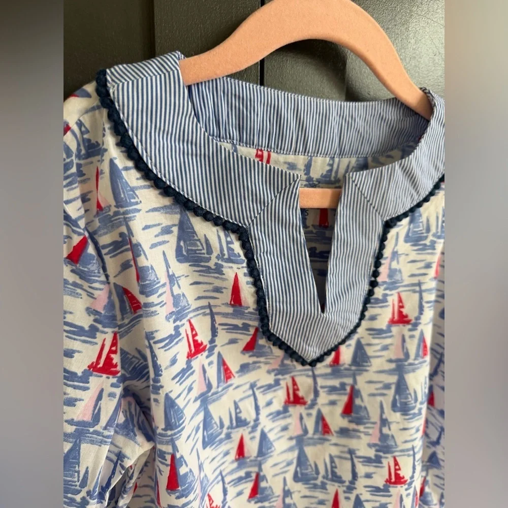 Vineyard Vines | Sailboat Navy Red Pink Print Cotton Shirt Tunic | XS